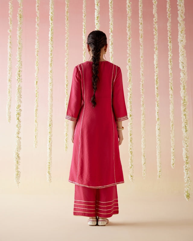 Hibiscus Pink Kurta with Straight Leg Pants - Set of 2