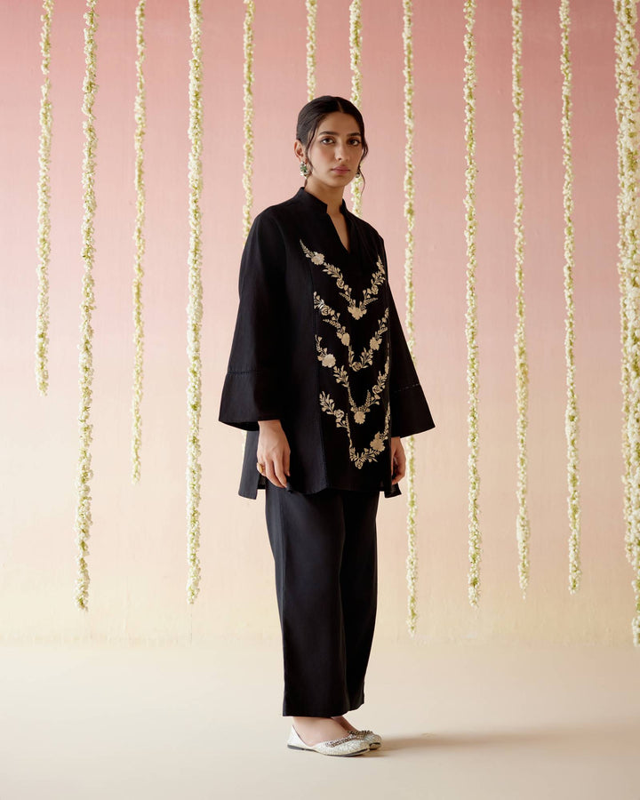 Black Orchid Embroidered Khadi Coord Set