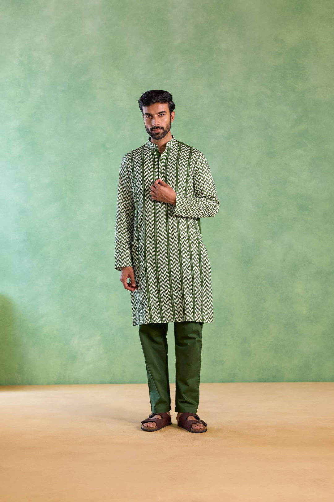 Green Chevron Embroidered Kurta