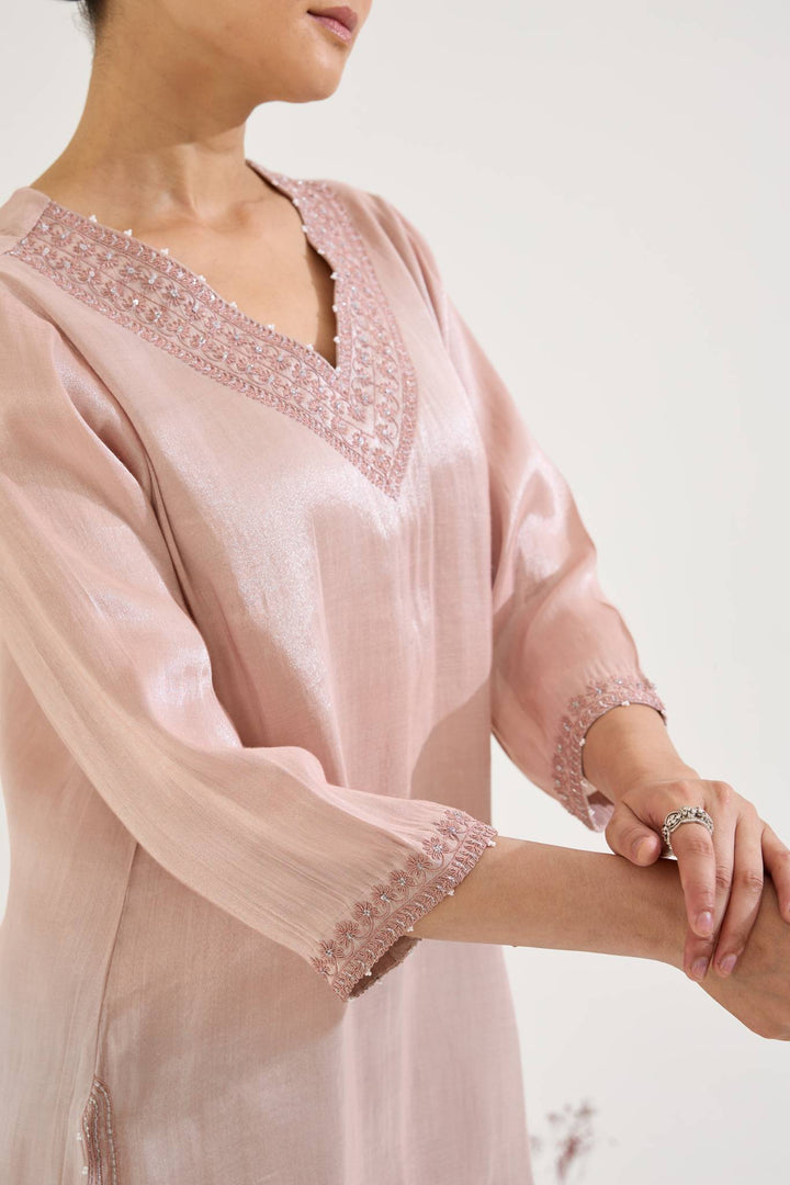Old Pink Charm Tissue Kurta with Sharara - Set of 2