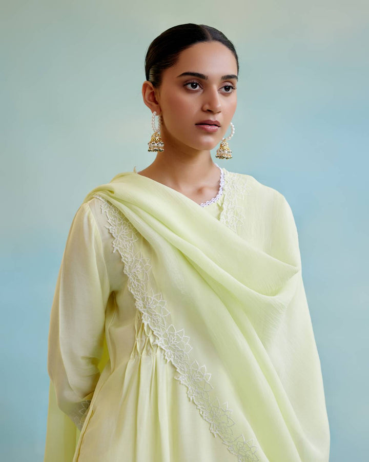 Sunny Lime Pearl Kurta with Wide Leg Pants