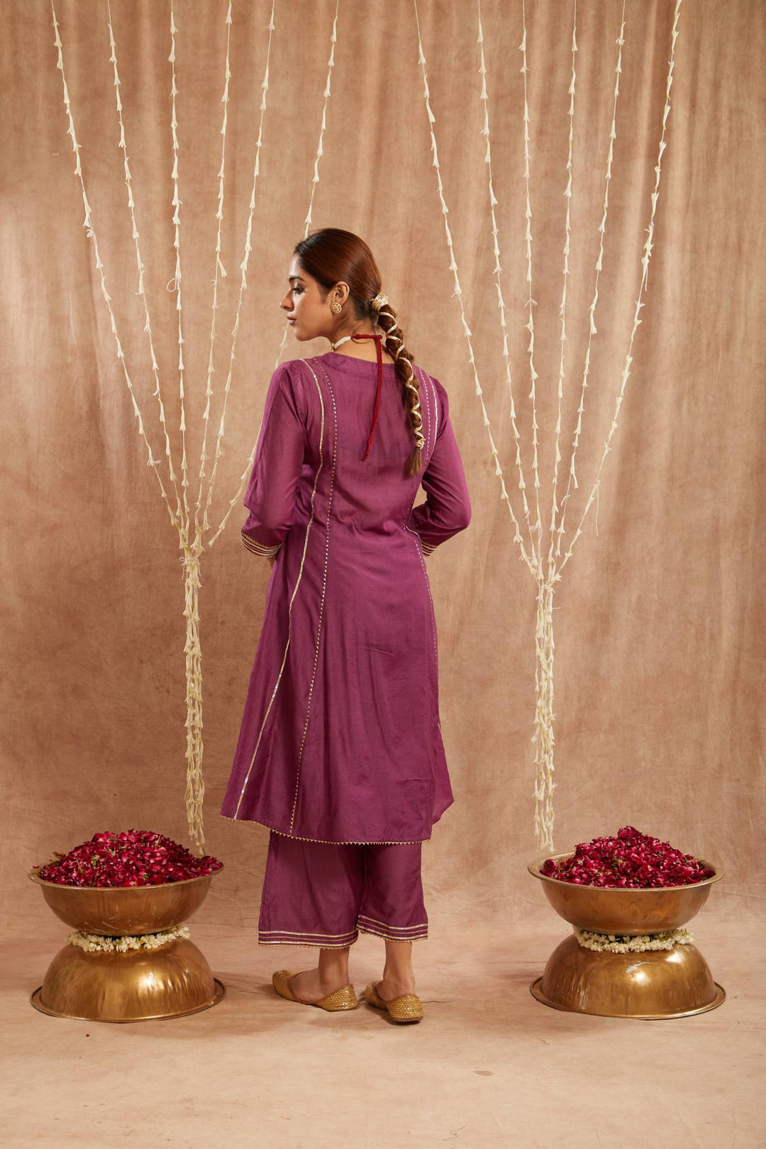 Iris Purple Gota Kurta with Narrow Pants and Dupatta - Set of 3