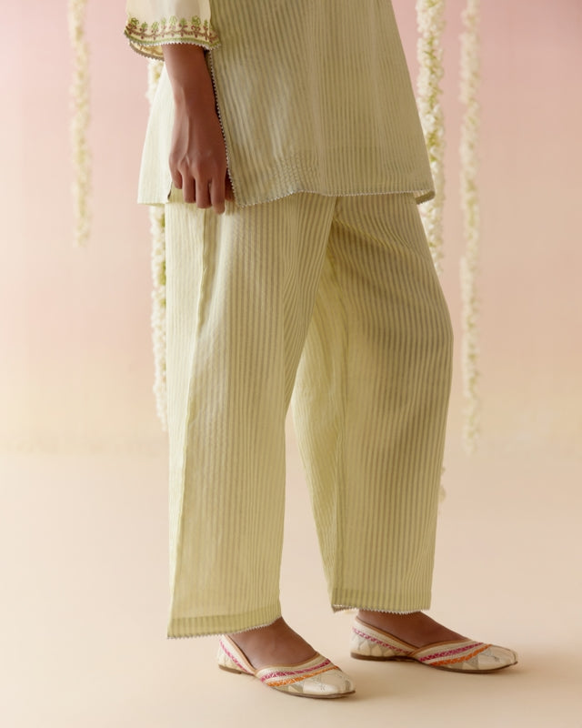 Lime Glory Tissue Kurta with Flared Pants - Set of 2