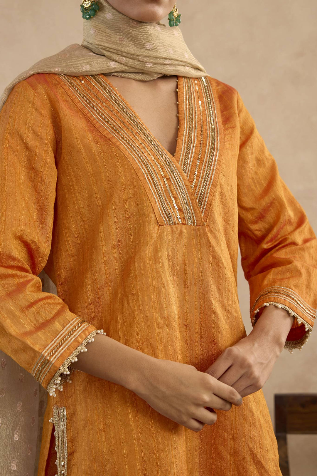 Amber Charm Kurta with Sharara and Tissue Dupatta - Set of 3