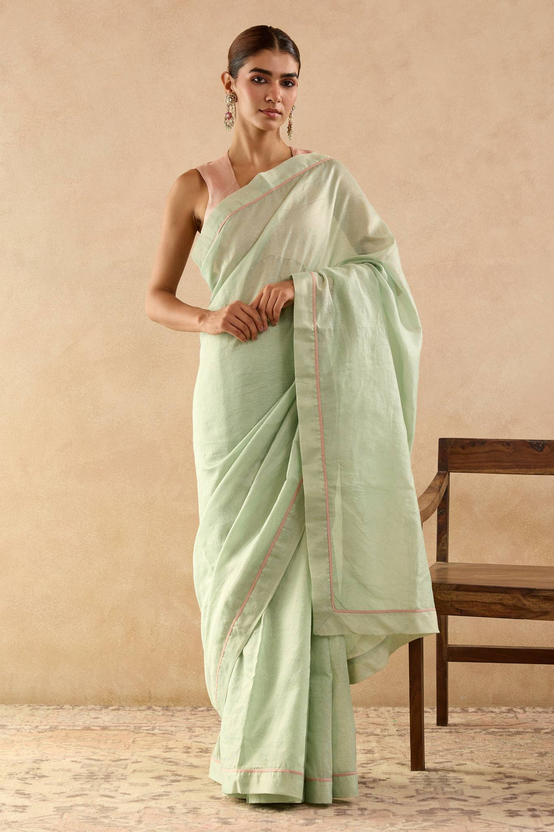 Old Mint Chanderi Stripe Saree