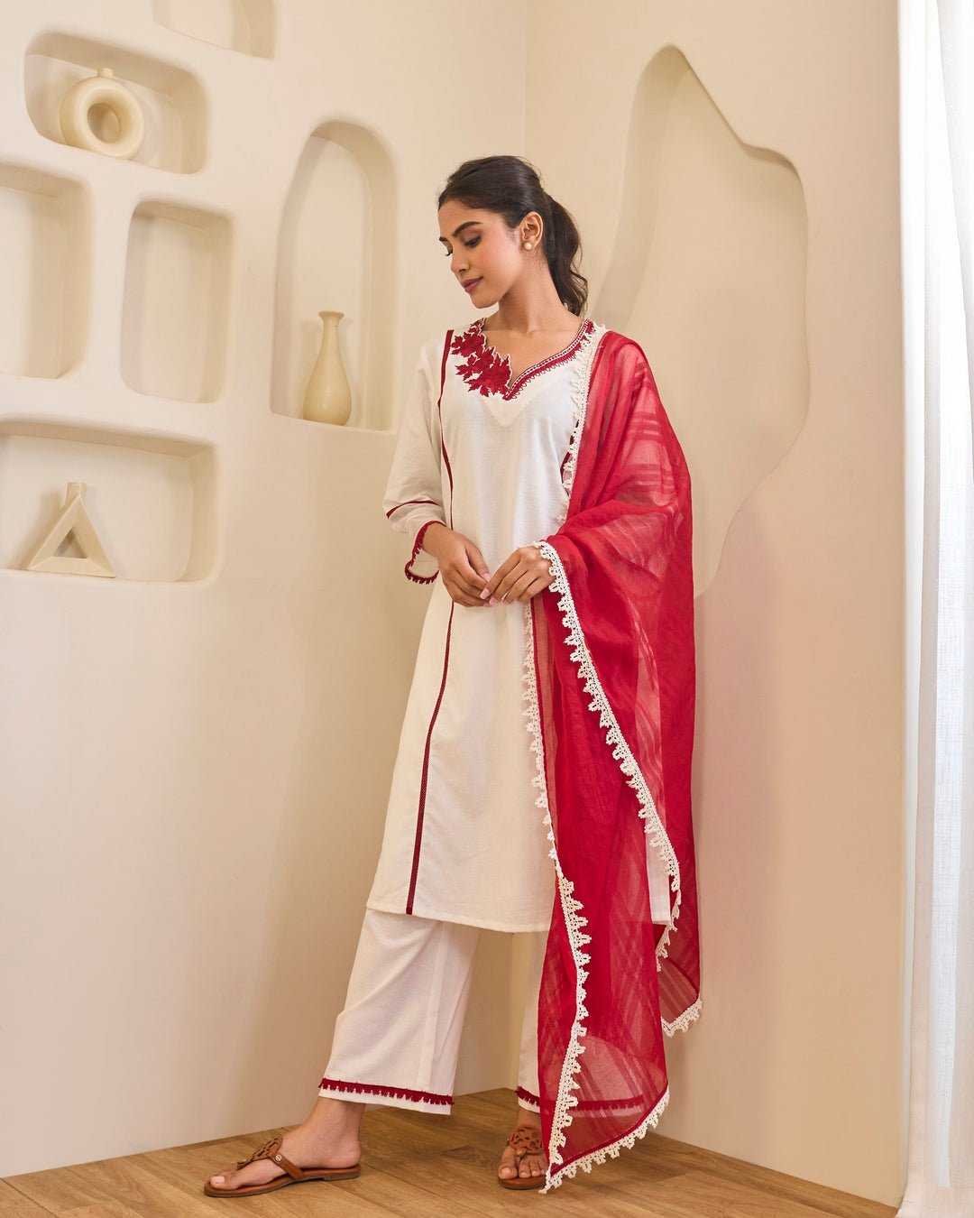 Red Rose Embroidered Khaadi Kurta