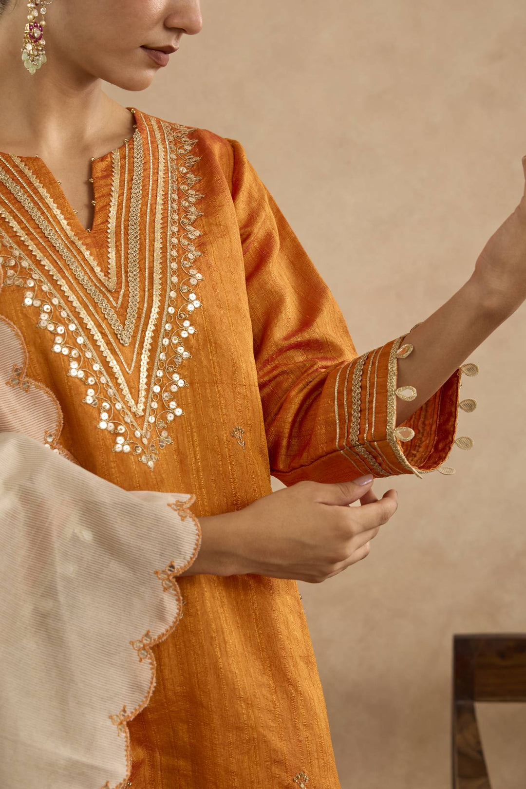 Amber Dahlia Embroidered Kurta with Flared Pants and Scallop Dupatta - Set of 3