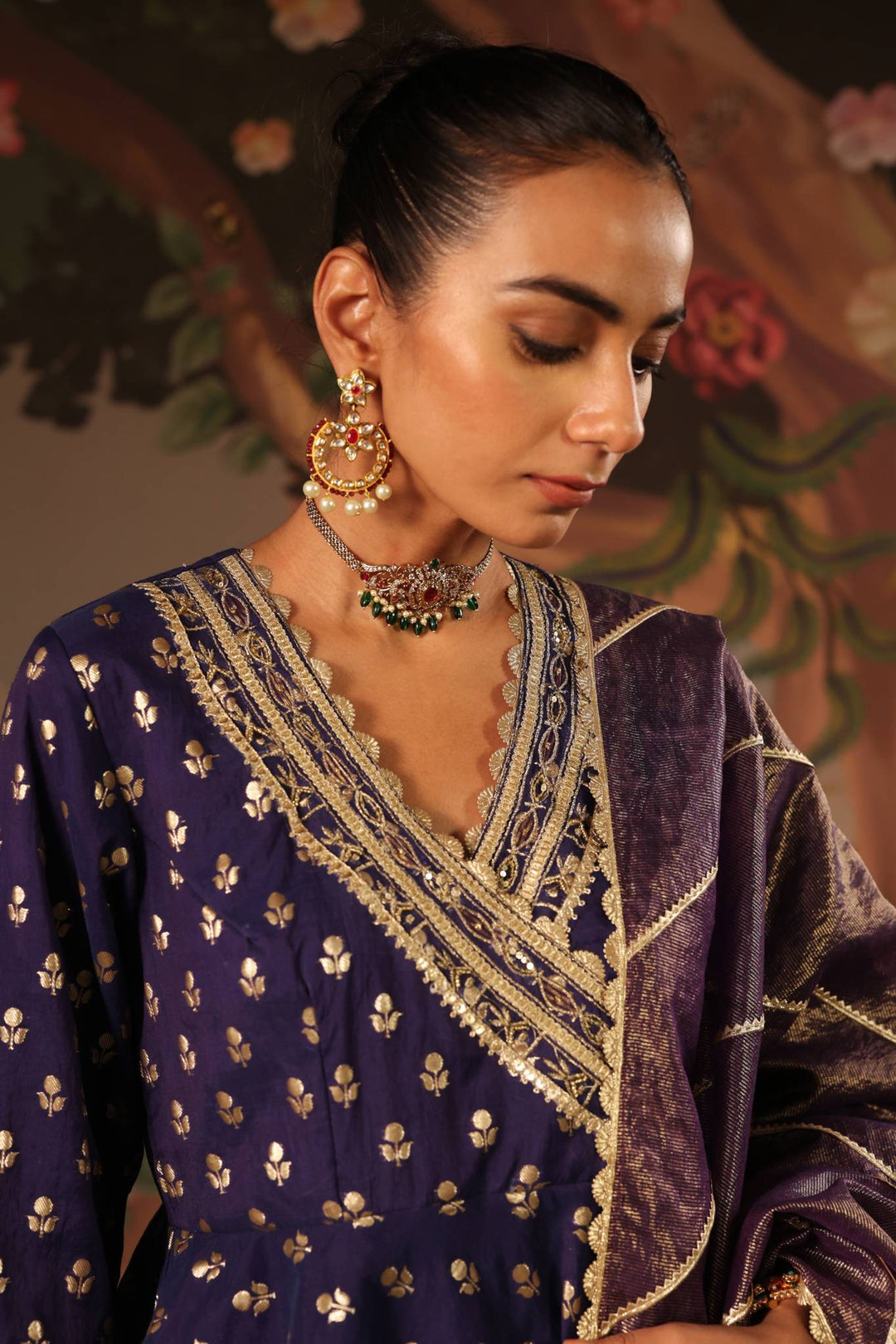 Blue Rose Embroidered Angrakha with Sharara - Set of 2