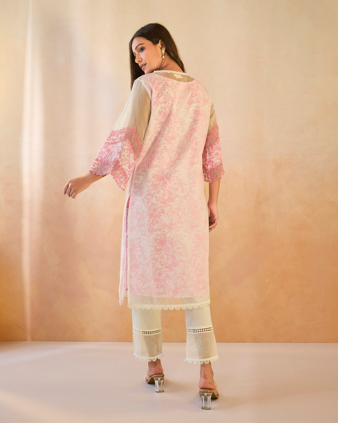 Blush Floral Embroidered Kurta with Narrow Pants - Set of 2