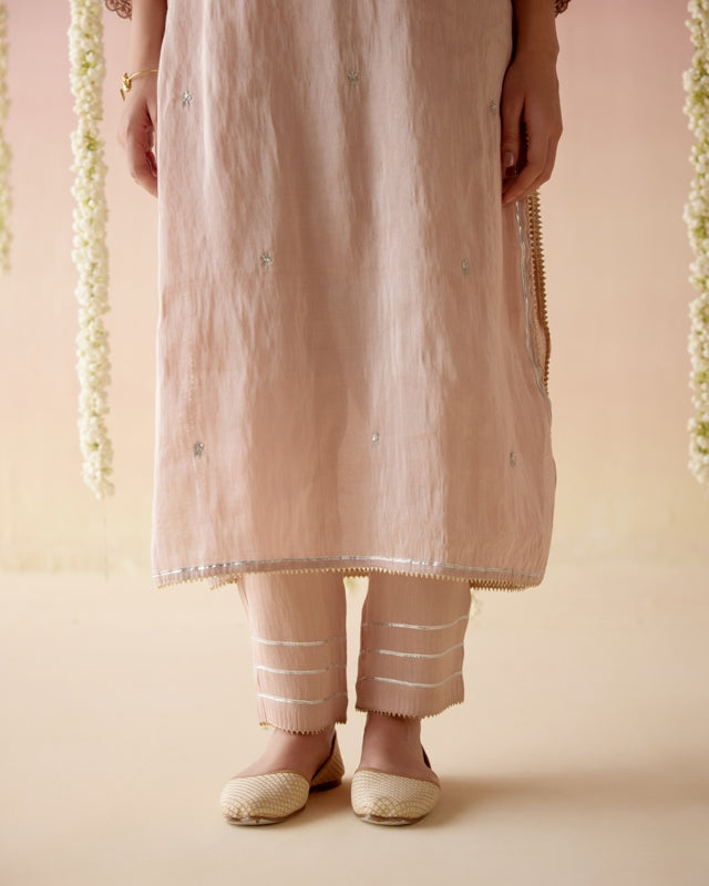 Old Rose Tissue Kurta with Narrow Pants - Set of 2