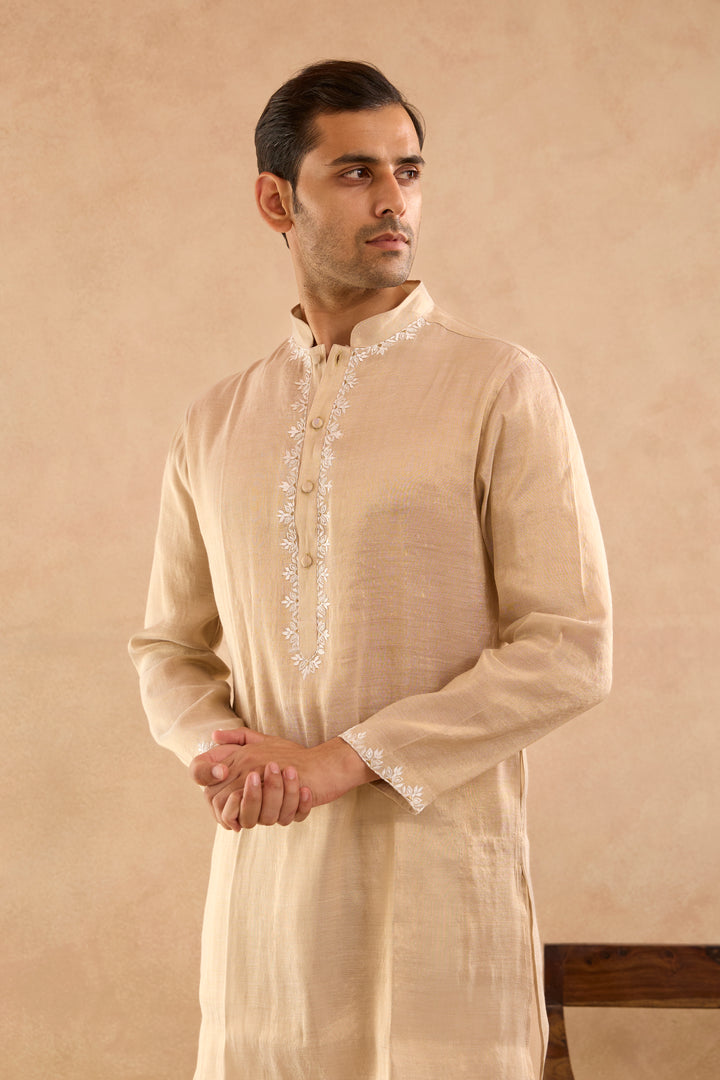 Gold Yoke Embroidered Tissue Kurta
