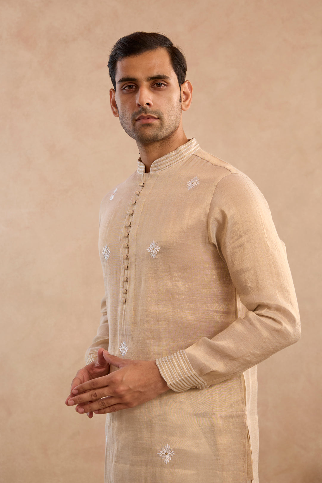 Gold Buta Embroidered Tissue Kurta