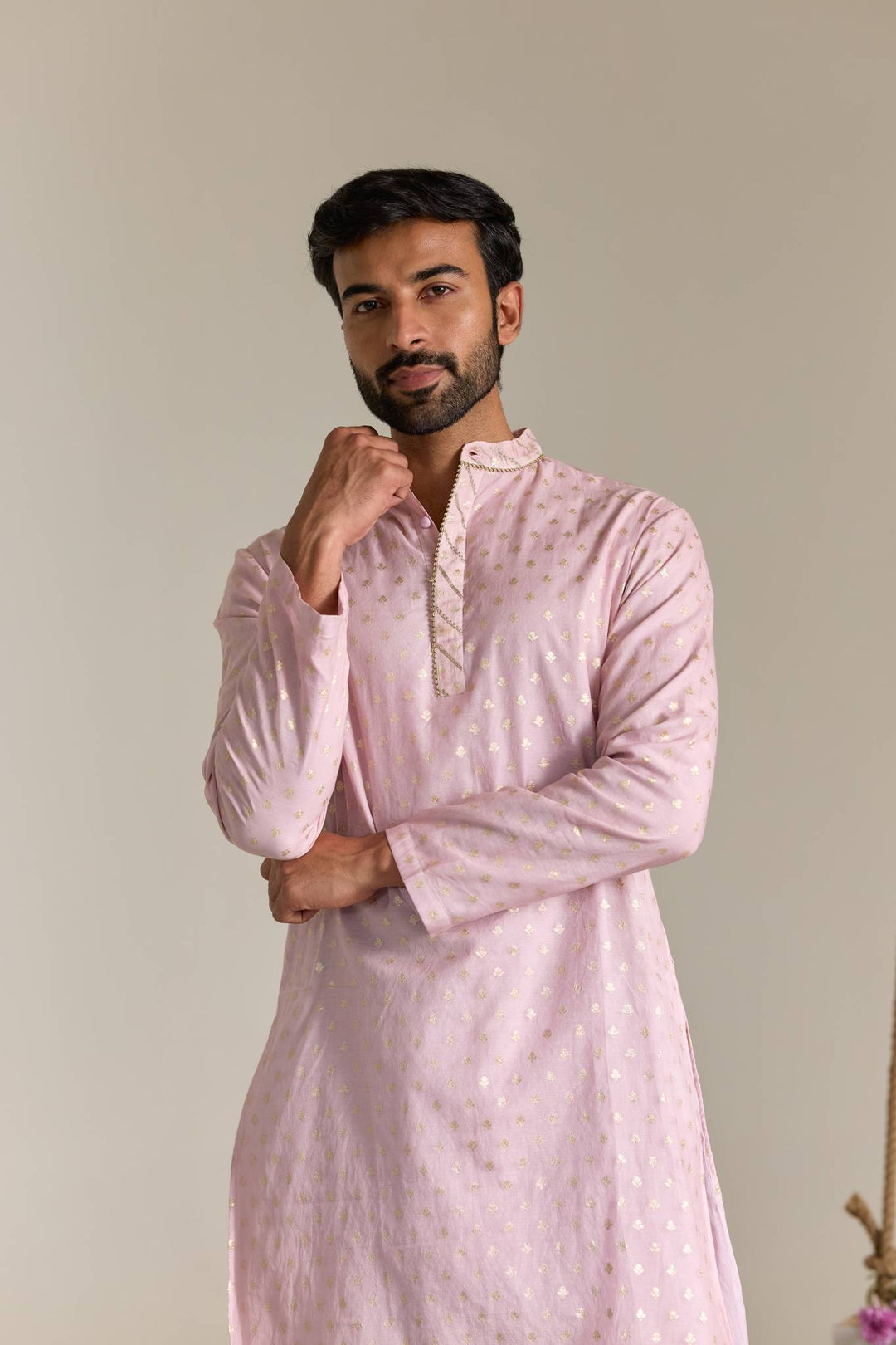 Pink Buta Brocade Embroidered Kurta