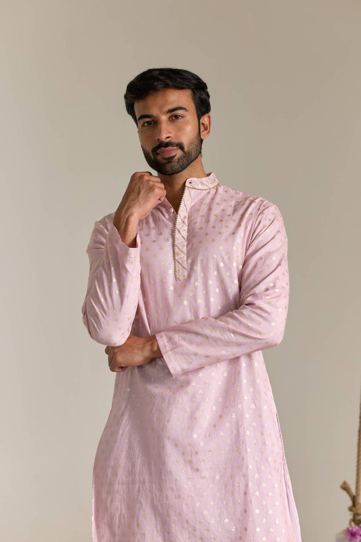 Pink Buta Brocade Embroidered Kurta