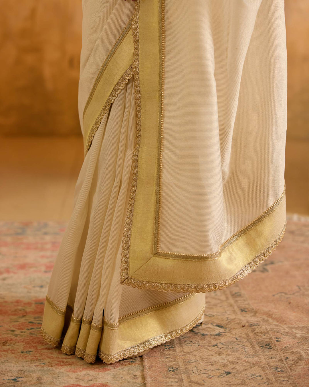 White Rose Chanderi Stripe Saree