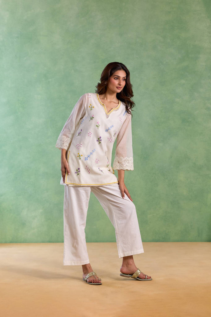 White Spring Embroidered Co-ord Set