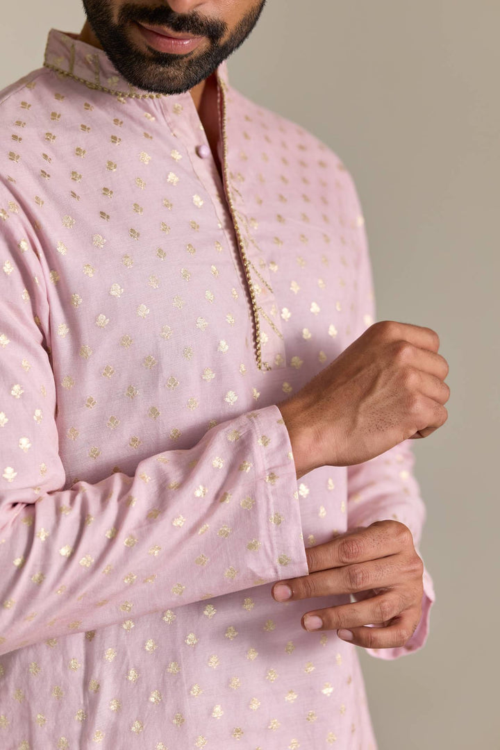 Pink Buta Brocade Embroidered Kurta with Narrow Pants