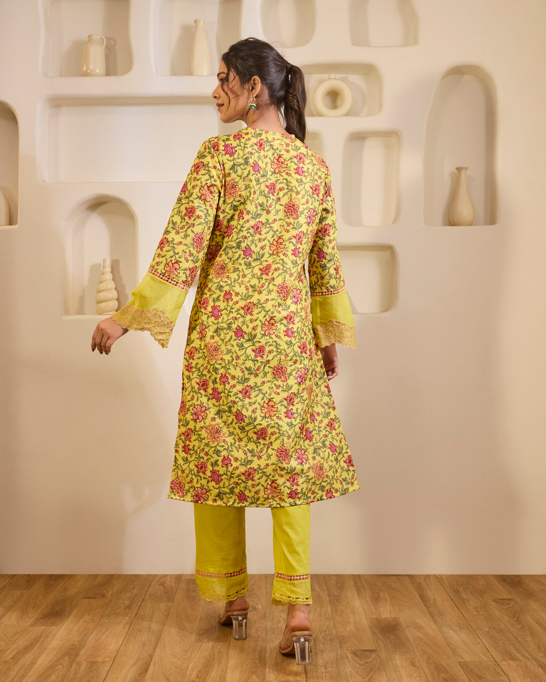 Dahlia Yellow Embroidered Kurta with Narrow Pants - Set of 2