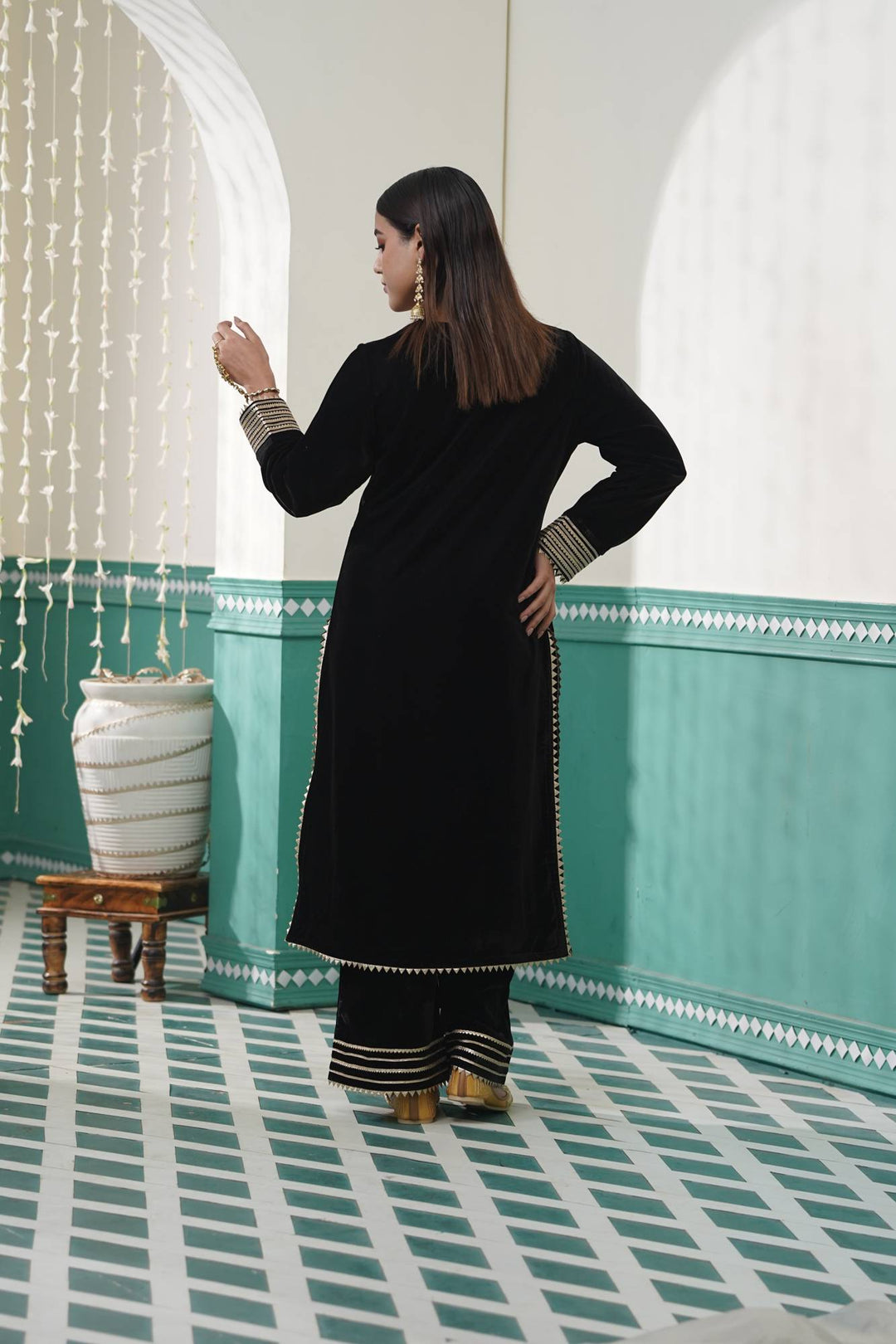 Black Velvet Kurta Set