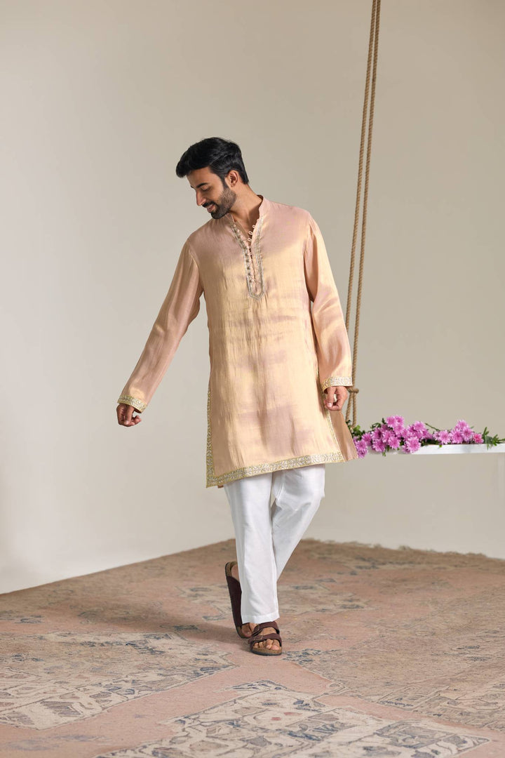 Pink Gold Gota Tissue Kurta