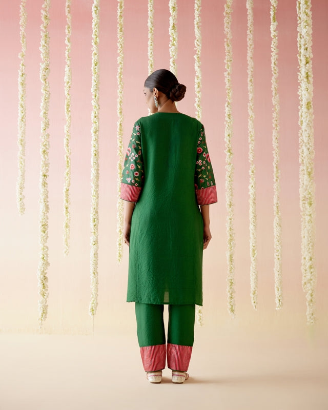 Emerald Lily Embroidered Kurta with Narrow Pants & Dupatta - Set of 3