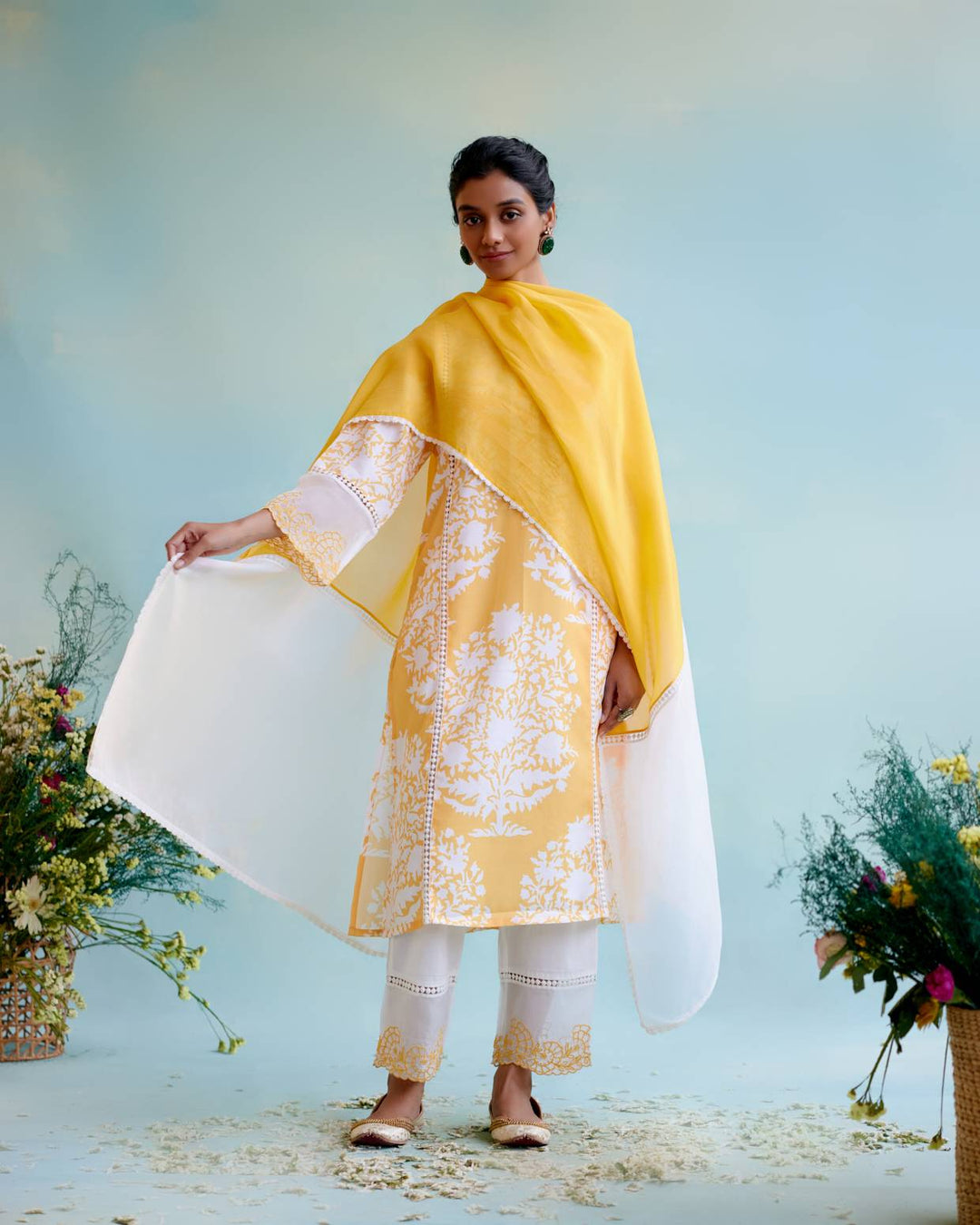 Daisy Yellow Kurta with Narrow Pants