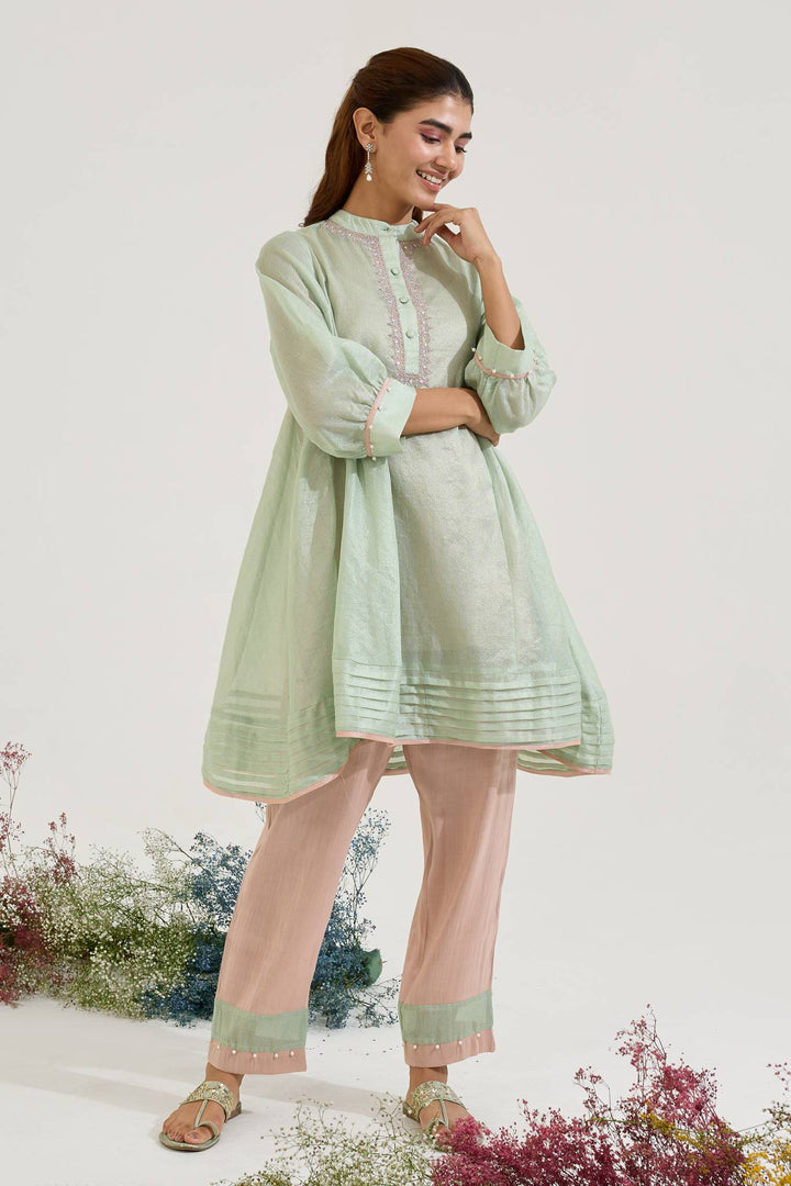Mint Dori Chanderi Stripe Co-ord Set