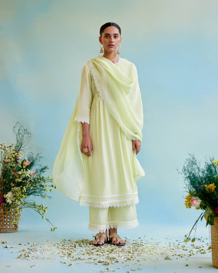 Sunny Lime Pearl Kurta with Wide Leg Pants