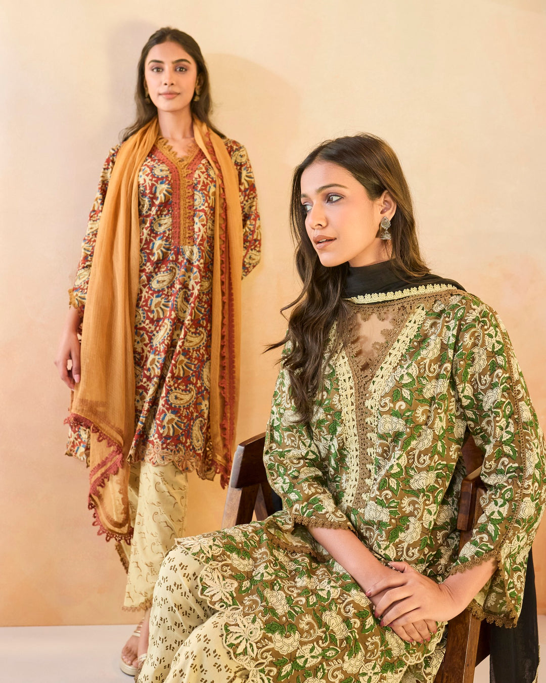 Olive Petal Scallop Kurta with Tulip Pants - Set of 2