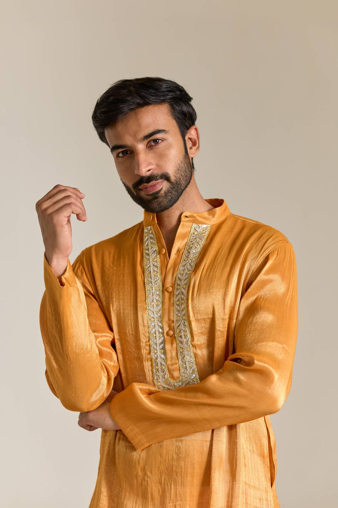 Orange Gold Gota Tissue Kurta