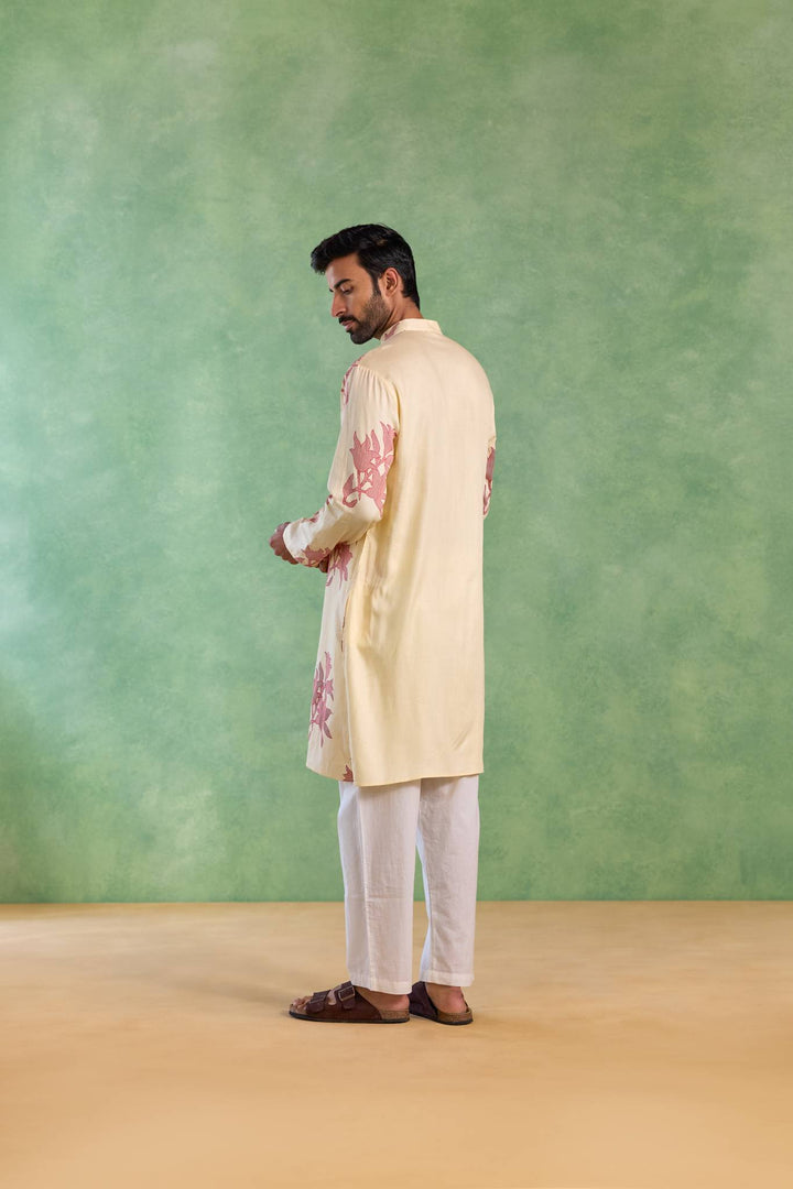 Ivory Red Floral Stripe Kurta