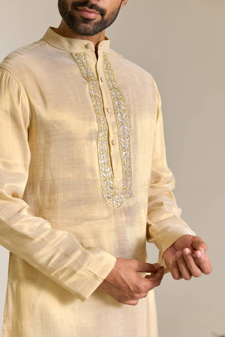 Gold Gota Tissue Kurta with Narrow Pants