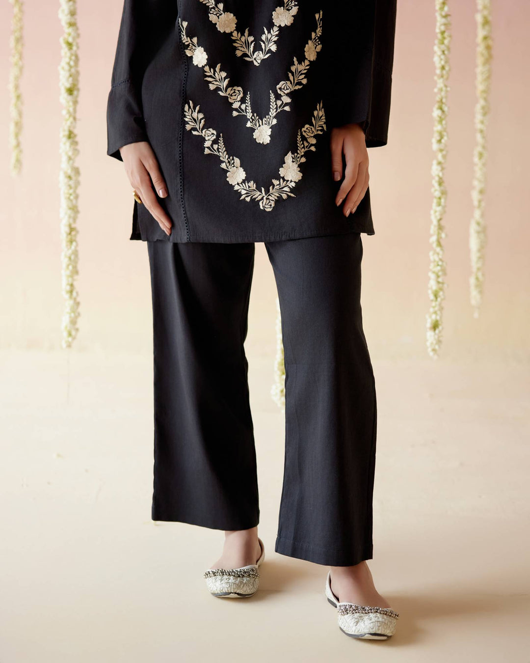 Black Orchid Embroidered Khadi Coord Set