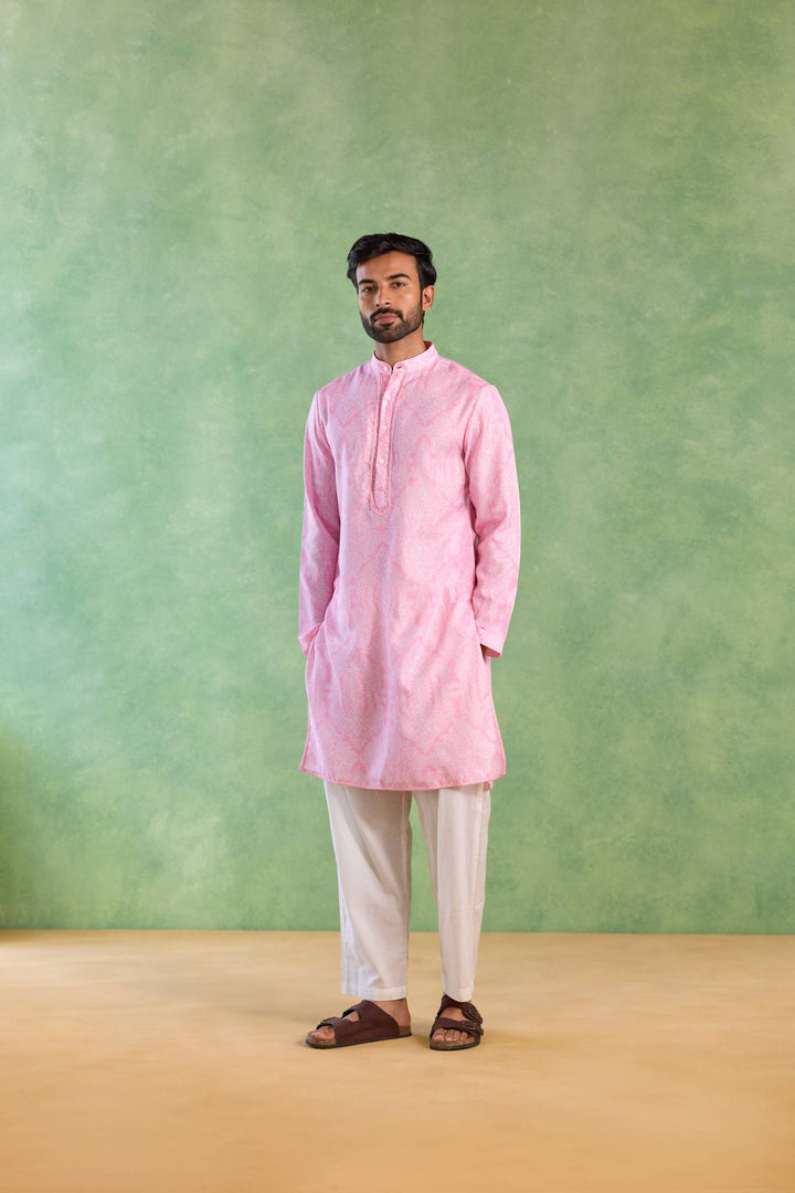Pink Petal Yoke Kurta with Narrow Pants