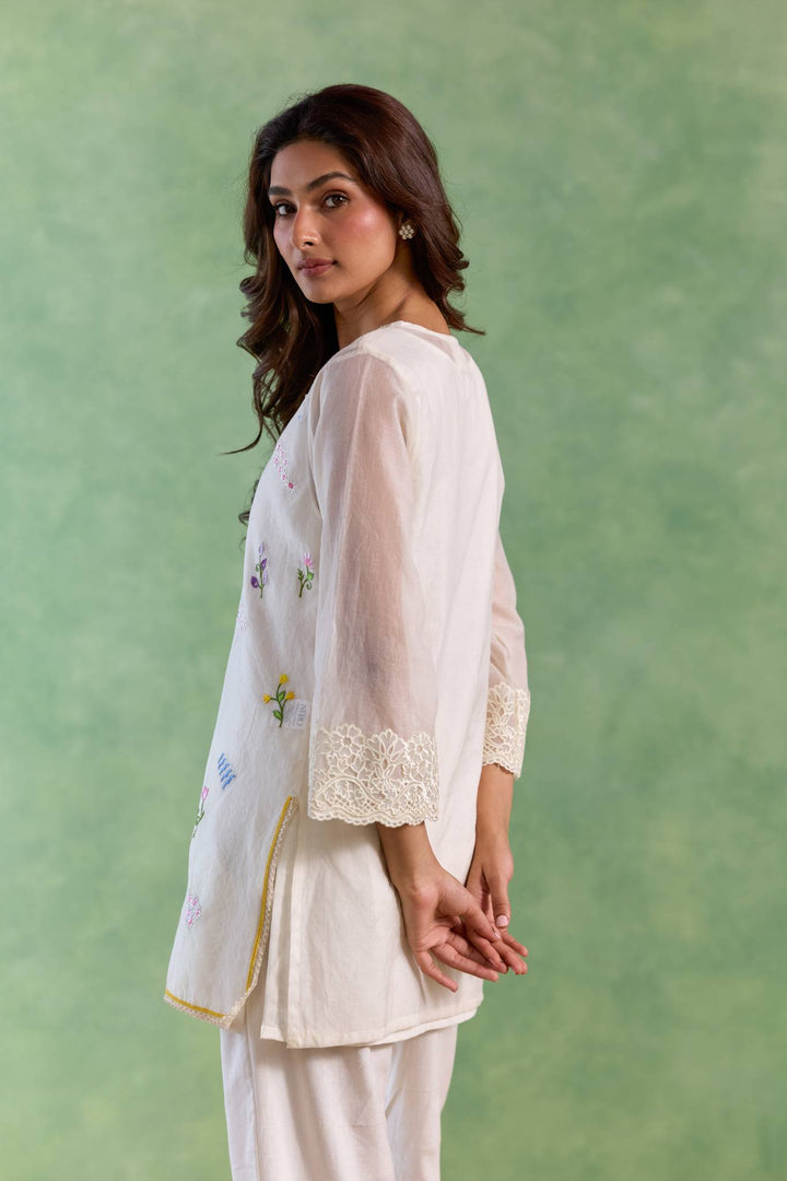 White Spring Embroidered Co-ord Set