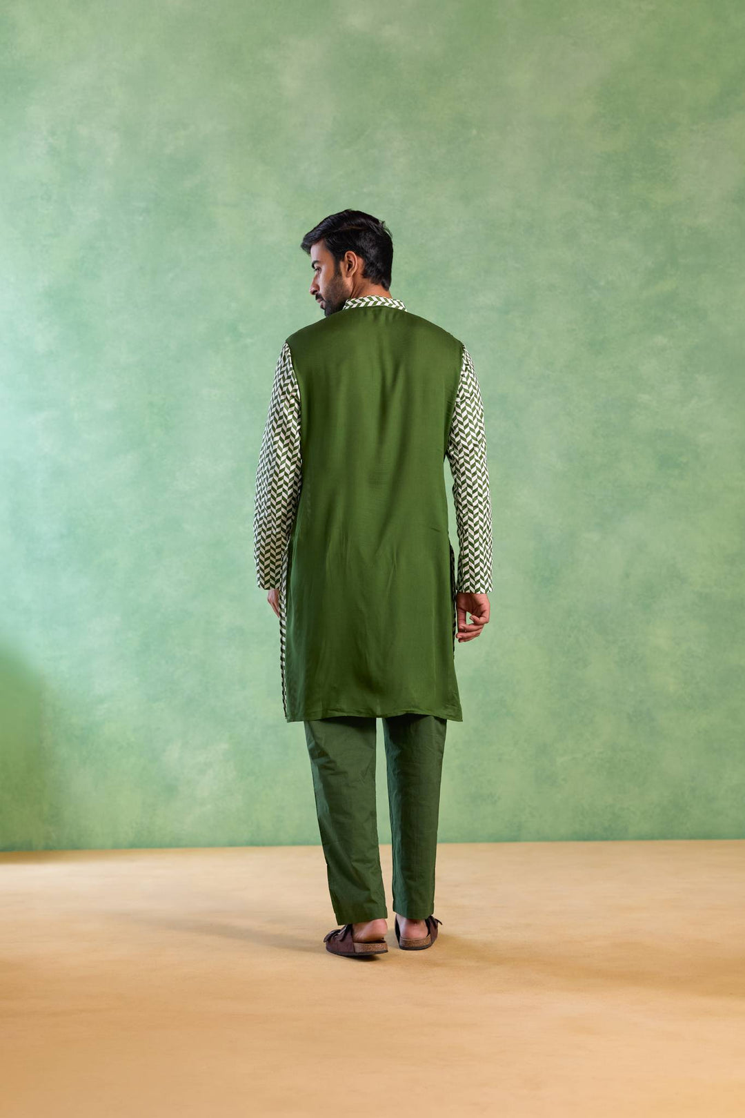 Green Chevron Embroidered Kurta