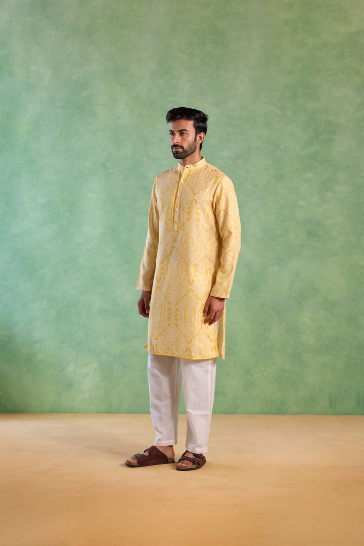 Yellow Petal Yoke Kurta with Narrow Pants