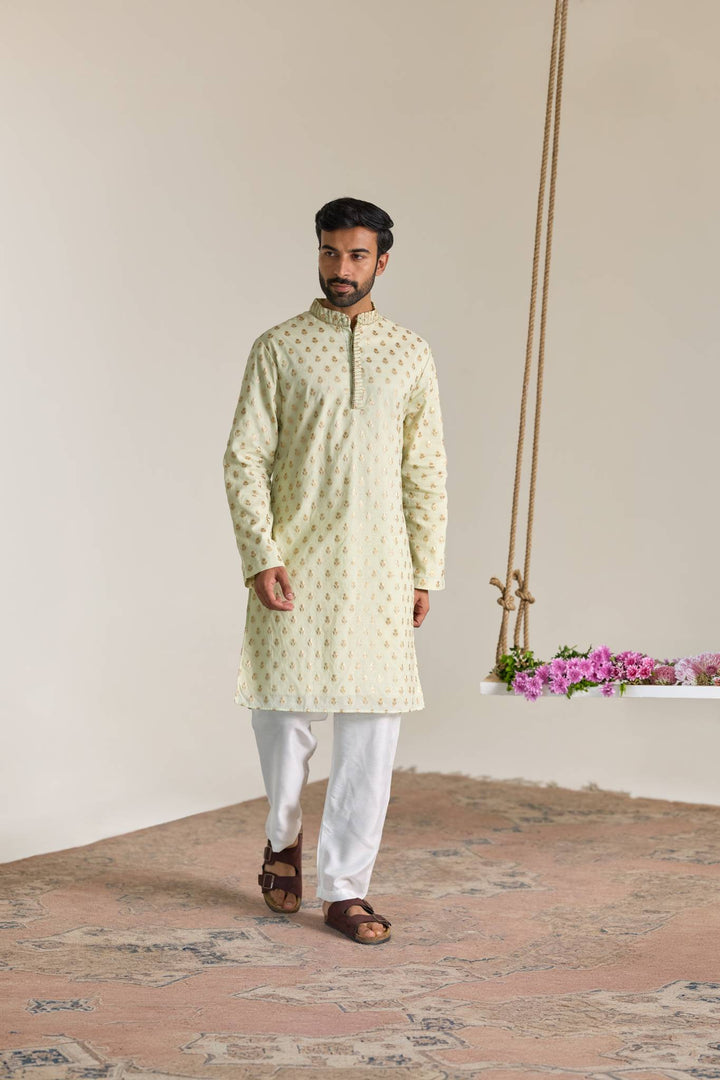 Mint Buta Brocade Embroidered Kurta