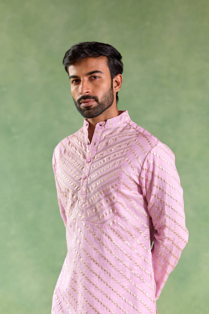 Lilac Gold Chevron Brocade Embroidered Kurta
