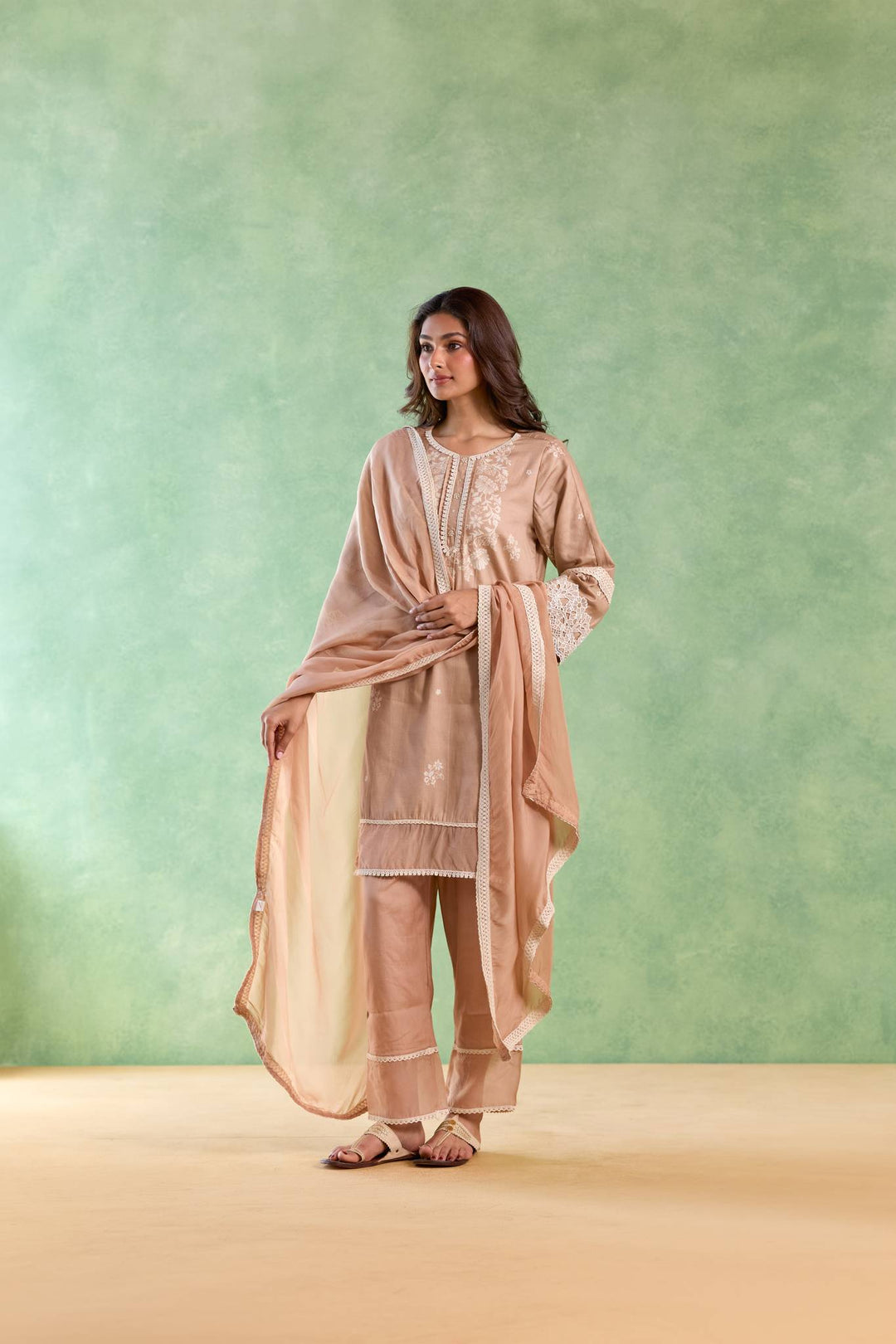 Pink Lotus Kurta with Narrow Pants and Dupatta - Set of 3