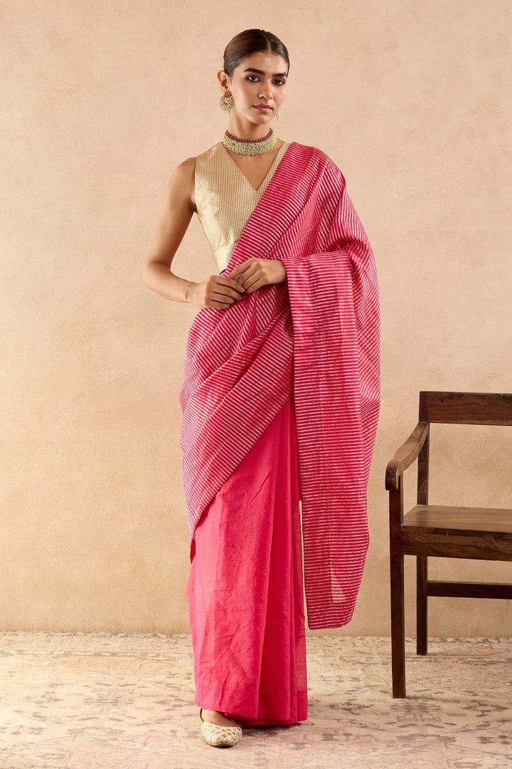Fuchsia Pink Chanderi Saree with Stripe Pallu