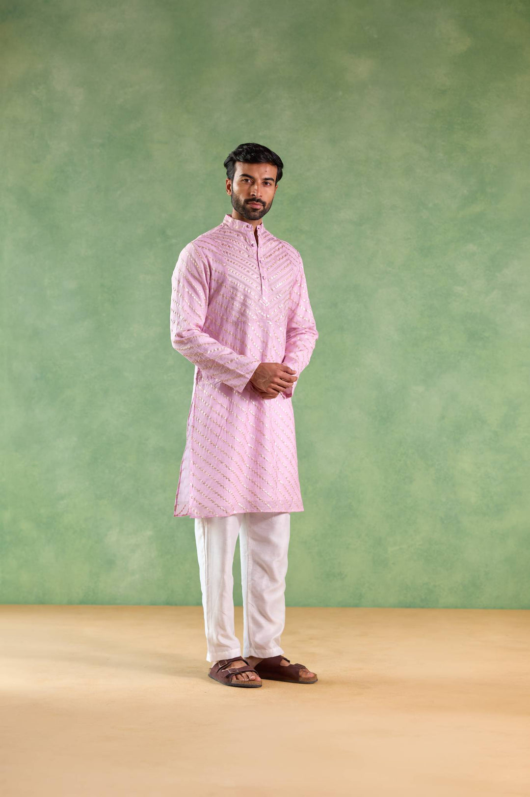 Lilac Gold Chevron Brocade Embroidered Kurta with Narrow Pants