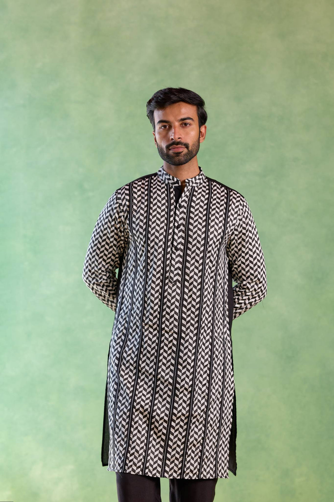 Black Chevron Embroidered Kurta with Narrow Pants