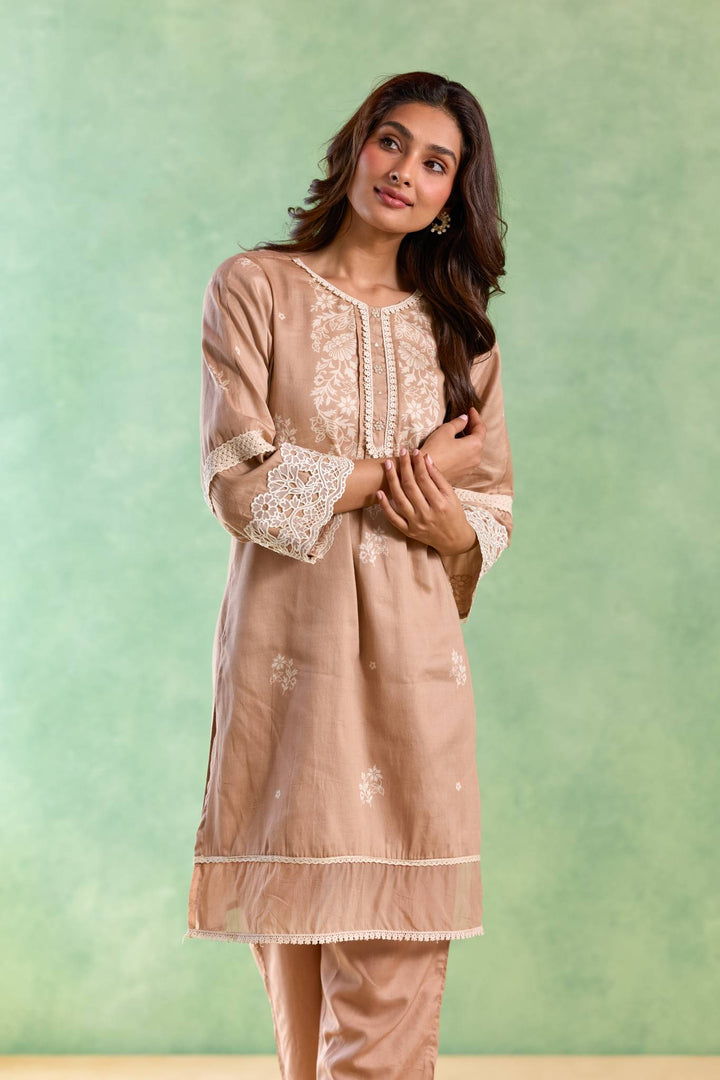 Pink Lotus Kurta with Narrow Pants and Dupatta - Set of 3