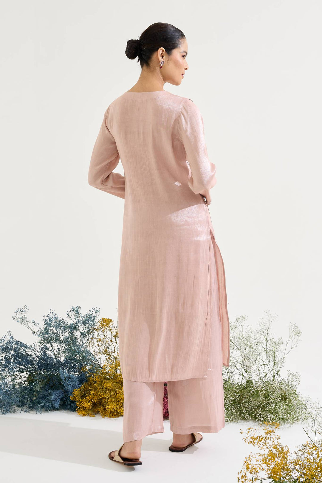 Rose Dori Tissue Kurta with Wide Leg Pants and Dupatta - Set of 3