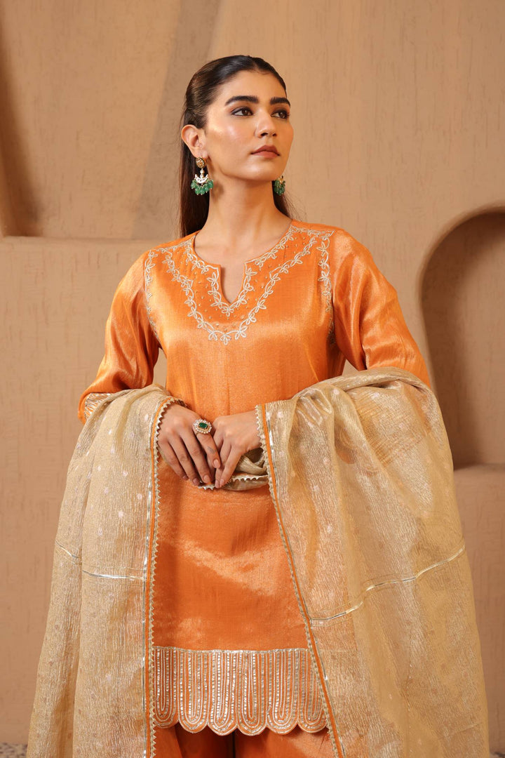 Amber Scallop Gota Tissue Kurta with Sharara - Set of 2