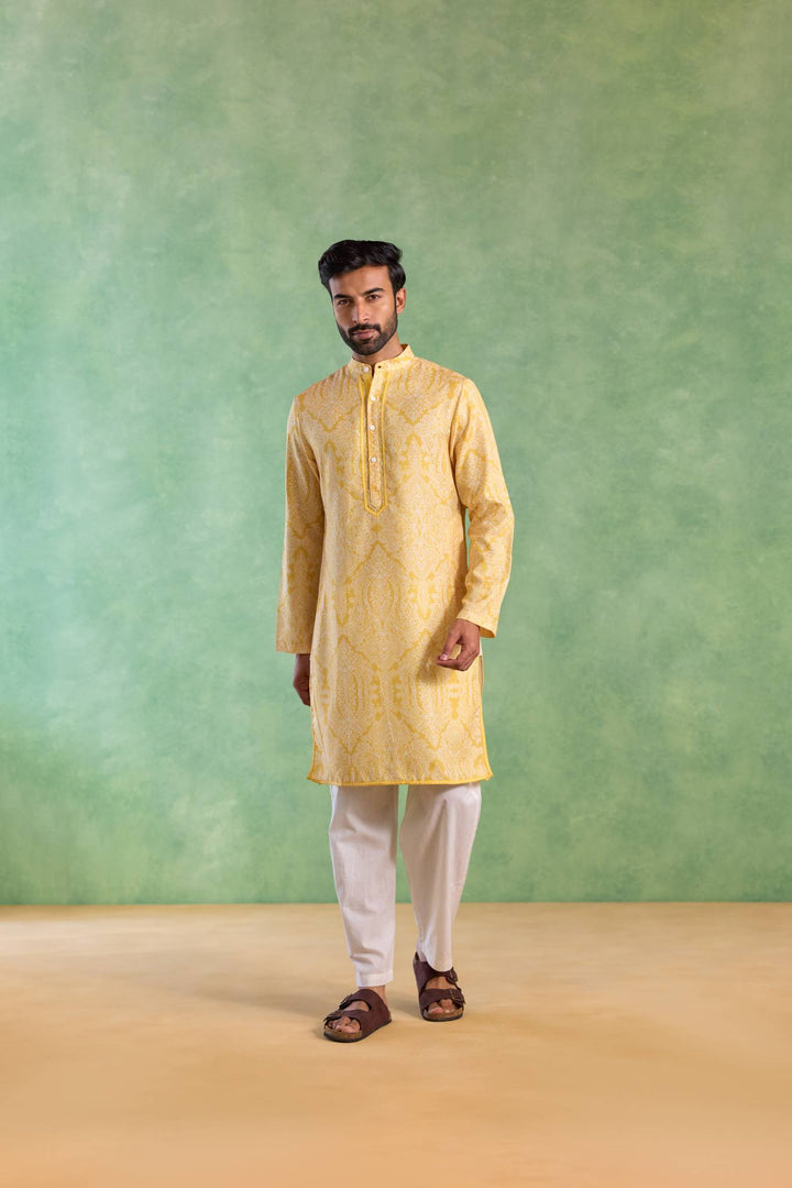Yellow Petal Yoke Kurta with Narrow Pants