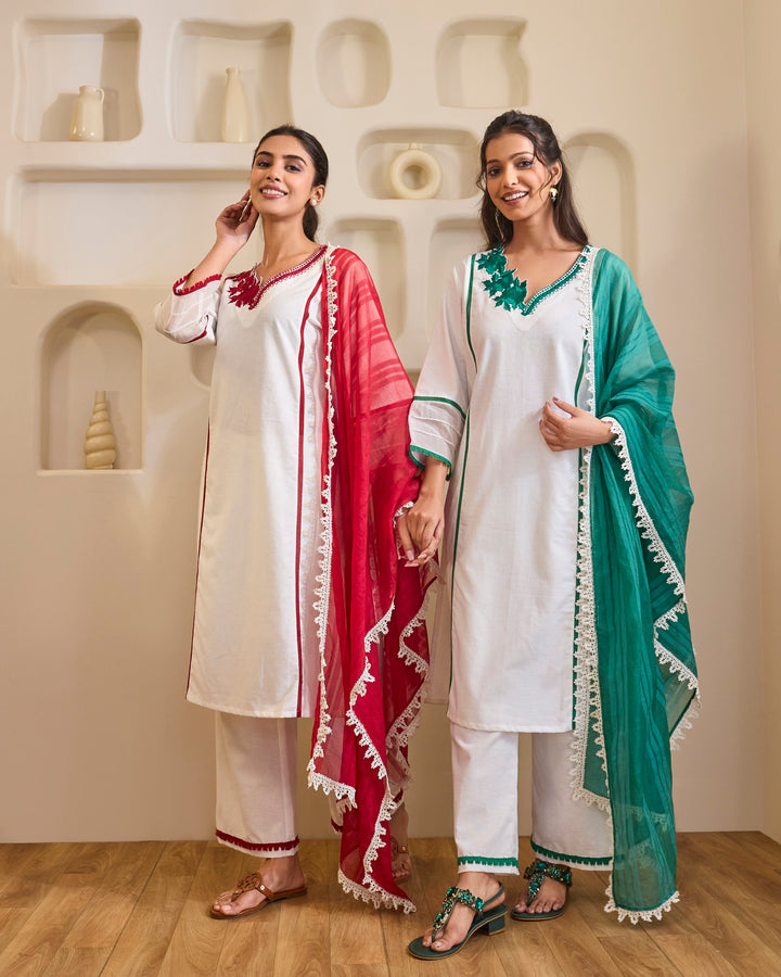 Emerald Rose Embroidered Khaadi Kurta with Narrow Pants - Set of 3