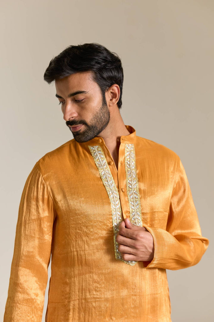 Orange Gold Gota Tissue Kurta with Narrow Pants