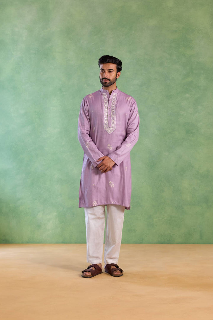 Lilac Floral Buta Embroidered Kurta